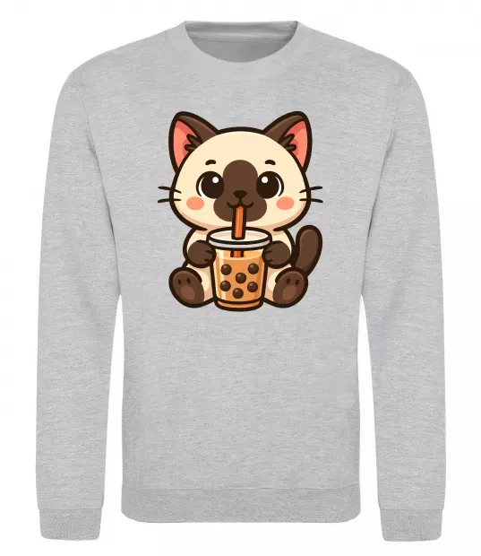 Свитшот Boba tea cat Серый меланж фото