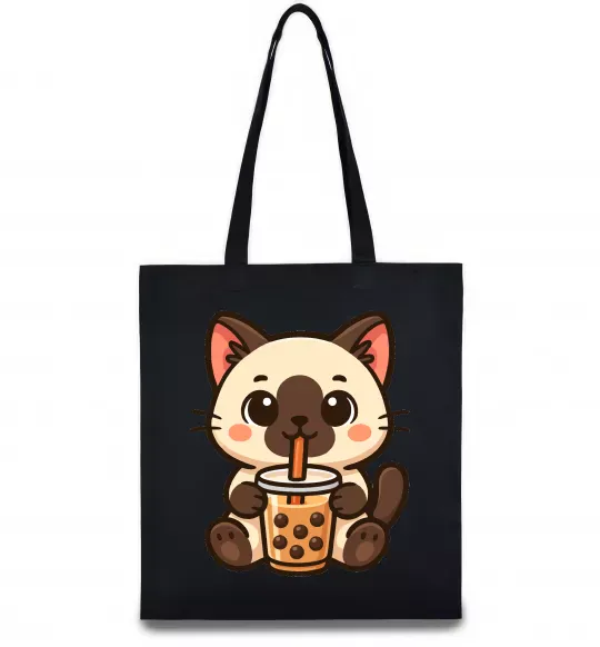 Еко-сумка Boba tea cat Чорний фото