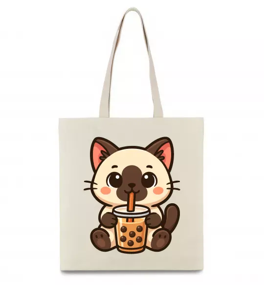 Еко-сумка Boba tea cat Бежевий фото