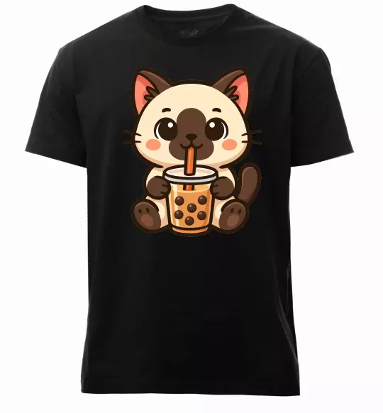 Мужская премиум футболка Boba tea cat Черный фото
