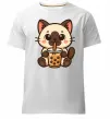 Мужская премиум футболка Boba tea cat Белый фото