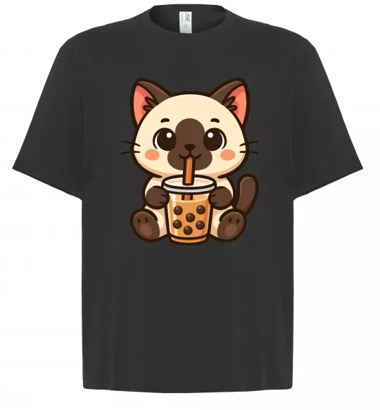 Футболка Оверсайз Boba tea cat Черный фото