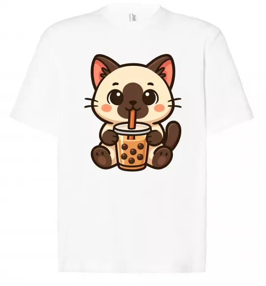 Футболка Оверсайз Boba tea cat Белый фото