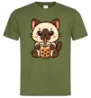 Мужская футболка Boba tea cat Оливковый фото