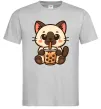 Мужская футболка Boba tea cat Серый фото