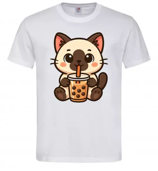 Мужская футболка Boba tea cat Белый фото