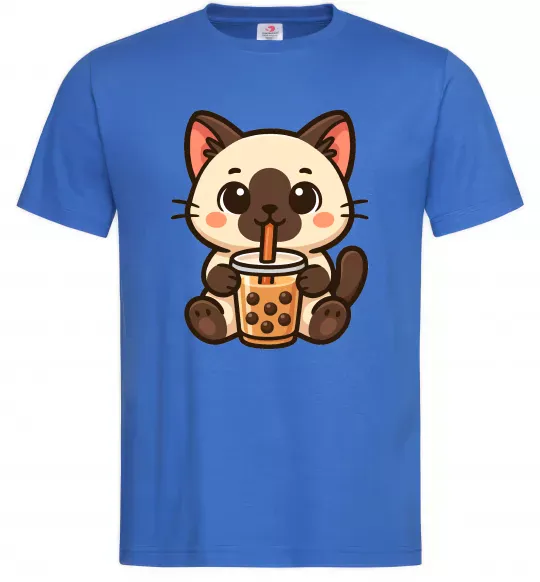 Мужская футболка Boba tea cat Ярко-синий фото