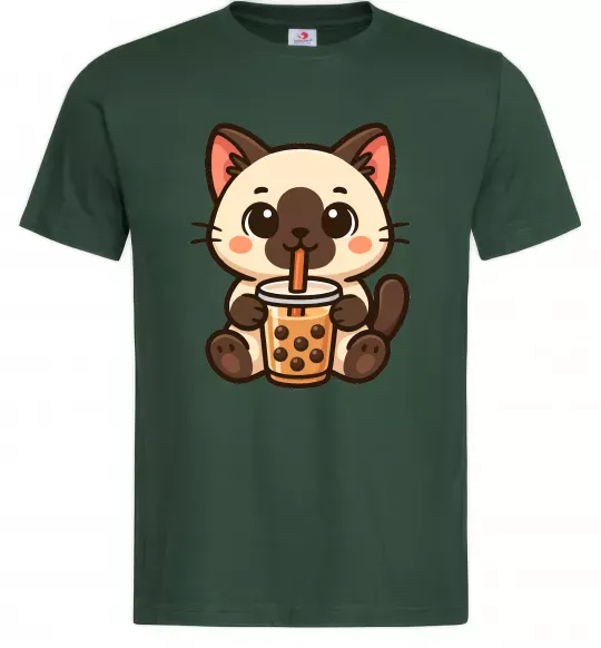 Мужская футболка Boba tea cat Темно-зеленый фото