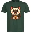 Мужская футболка Boba tea cat Темно-зеленый фото