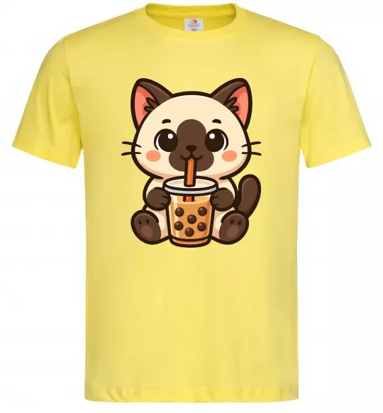 Мужская футболка Boba tea cat Лимонный фото
