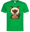 Мужская футболка Boba tea cat Зеленый фото