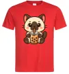 Мужская футболка Boba tea cat Красный фото