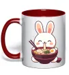 Чашка з кольоровою ручкою Зайчик їсть рамен Червоний фото