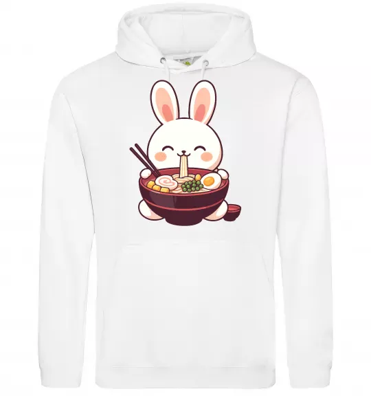 Мужская толстовка (худи) Зайчик їсть рамен Белый фото