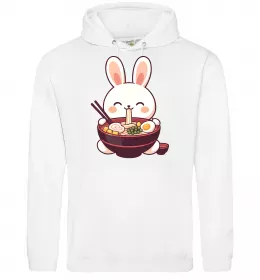 Мужская толстовка (худи) Зайчик їсть рамен Белый фото