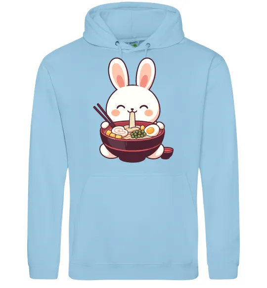 Мужская толстовка (худи) Зайчик їсть рамен Голубой фото