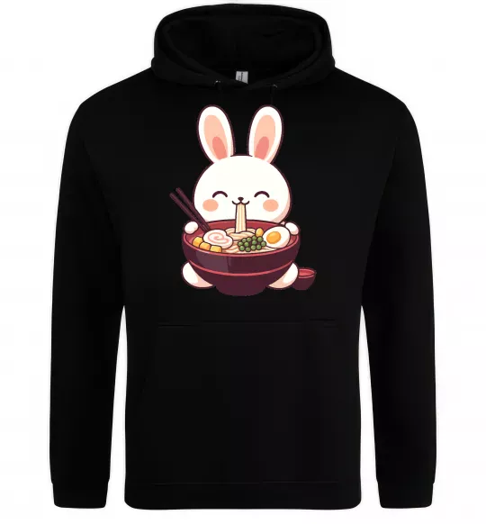 Женская толстовка (худи) Зайчик їсть рамен Черный фото