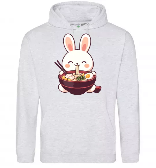 Женская толстовка (худи) Зайчик їсть рамен Серый меланж фото