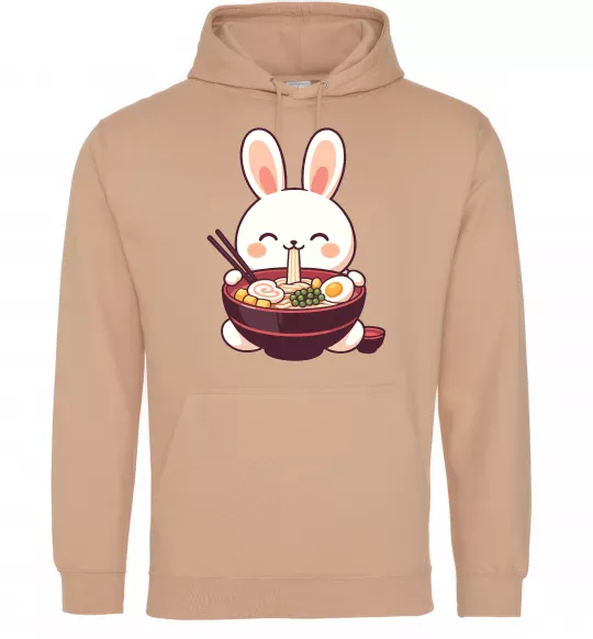 Женская толстовка (худи) Зайчик їсть рамен Песочный фото
