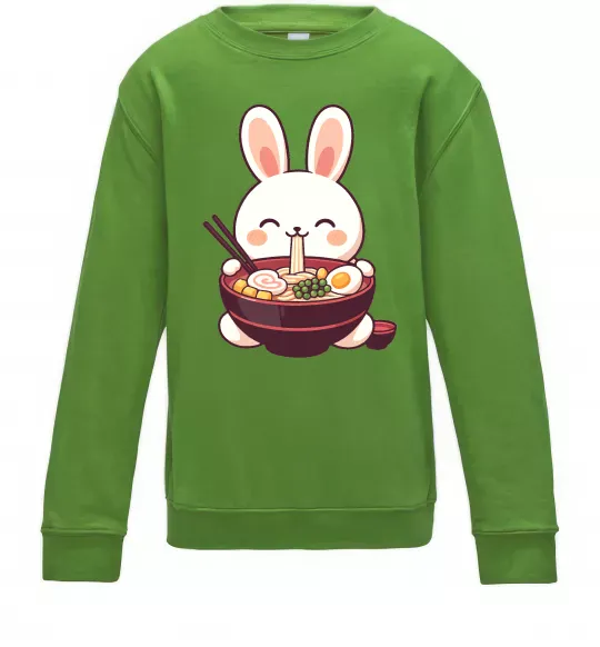 Детский Свитшот Зайчик їсть рамен Лаймовый фото