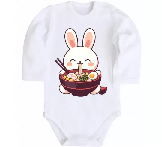 Дитячий бодік Зайчик їсть рамен Білий фото
