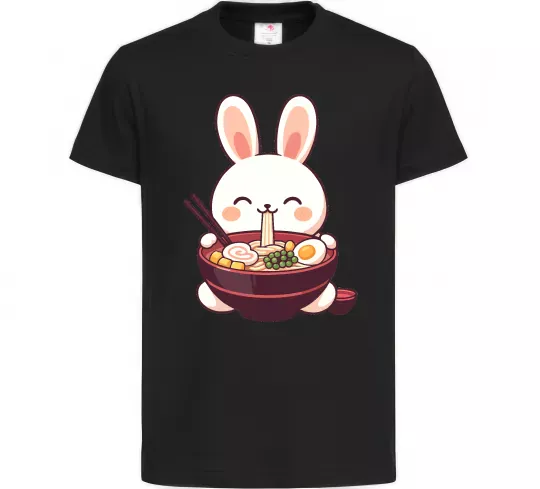 Детская футболка Зайчик їсть рамен Черный фото