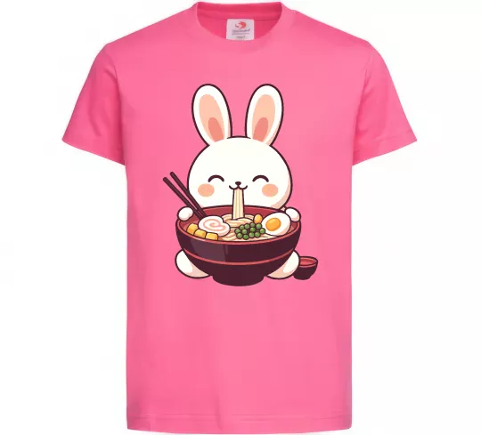 Детская футболка Зайчик їсть рамен Ярко-розовый фото