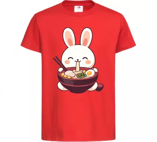 Детская футболка Зайчик їсть рамен Красный фото