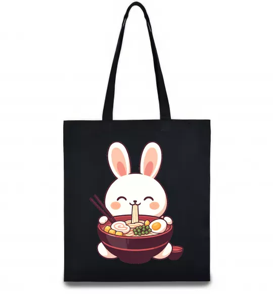 Эко-сумка Зайчик їсть рамен Черный фото