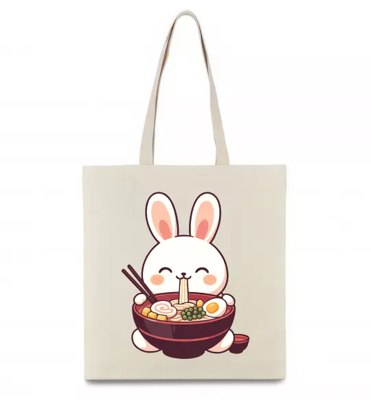 Эко-сумка Зайчик їсть рамен Бежевый фото