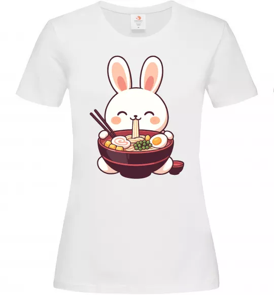 Женская футболка Зайчик їсть рамен Белый фото