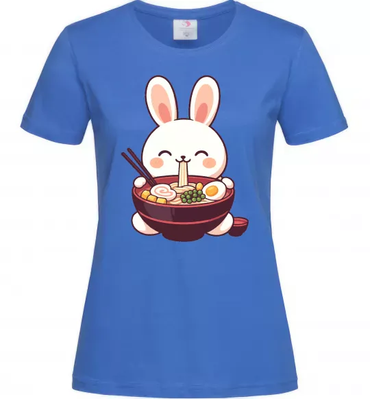 Женская футболка Зайчик їсть рамен Ярко-синий фото