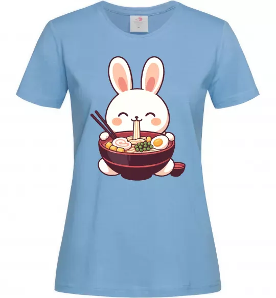 Женская футболка Зайчик їсть рамен Голубой фото