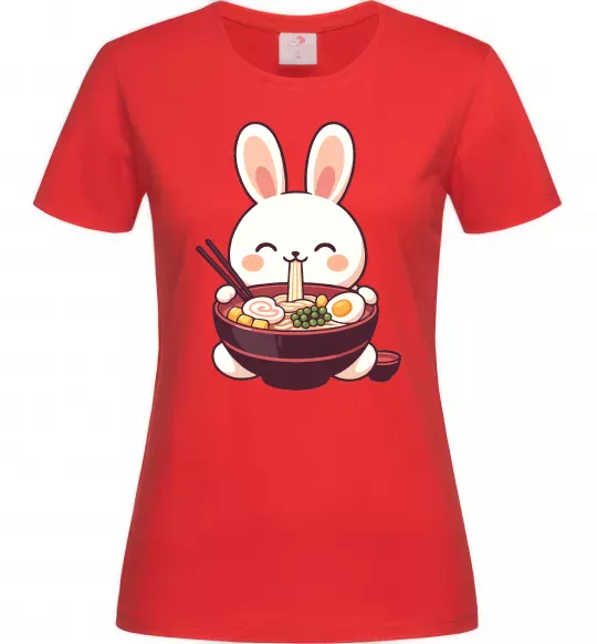 Женская футболка Зайчик їсть рамен Красный фото