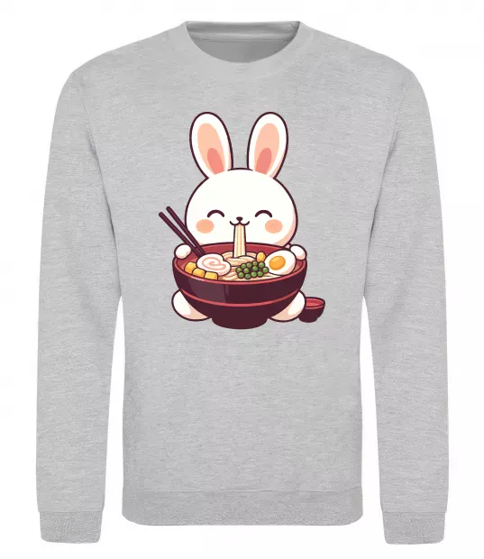 Свитшот Зайчик їсть рамен Серый меланж фото