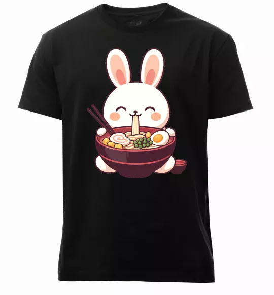 Мужская премиум футболка Зайчик їсть рамен Черный фото