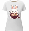 Женская премиум футболка Зайчик їсть рамен Белый фото