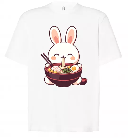 Футболка Оверсайз Зайчик їсть рамен Білий фото