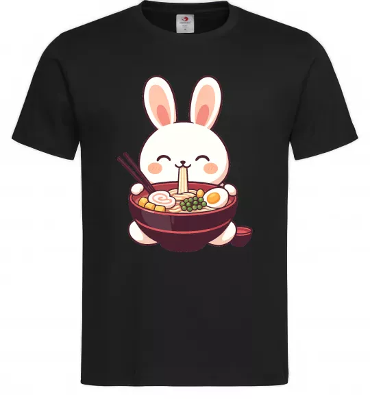 Чоловіча футболка Зайчик їсть рамен Чорний фото