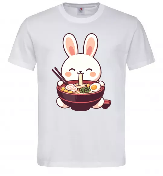 Чоловіча футболка Зайчик їсть рамен Білий фото