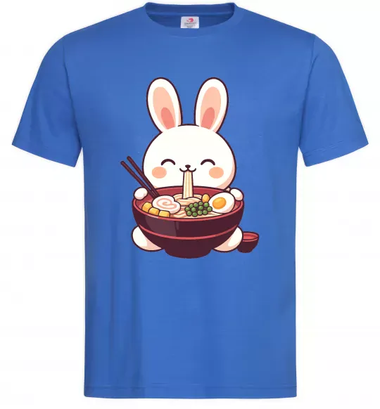 Чоловіча футболка Зайчик їсть рамен Яскраво-синій фото