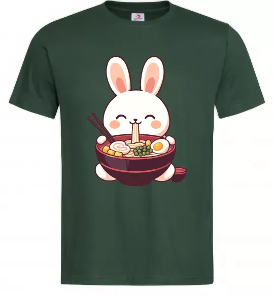 Чоловіча футболка Зайчик їсть рамен Темно-зелений фото
