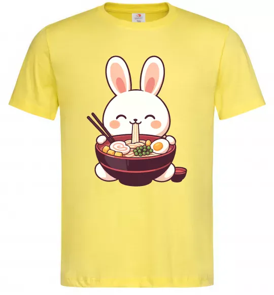 Чоловіча футболка Зайчик їсть рамен Лимонний фото
