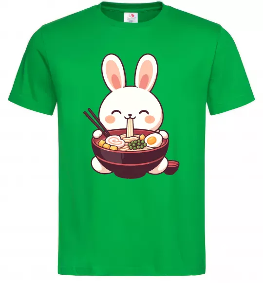 Чоловіча футболка Зайчик їсть рамен Зелений фото