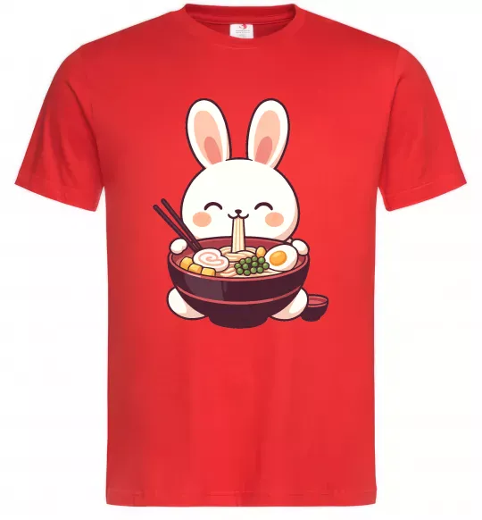 Чоловіча футболка Зайчик їсть рамен Червоний фото