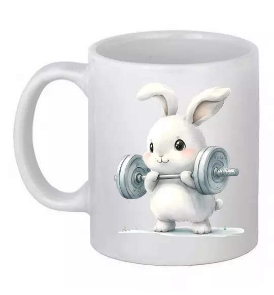 Чашка керамическая Зайчик з штангою Белый фото