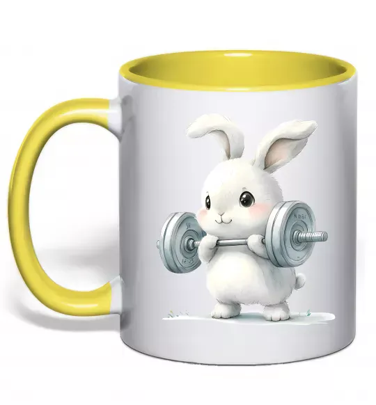 Чашка з кольоровою ручкою Зайчик з штангою Сонячно жовтий фото