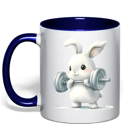 Чашка з кольоровою ручкою Зайчик з штангою Глибокий темно-синій фото