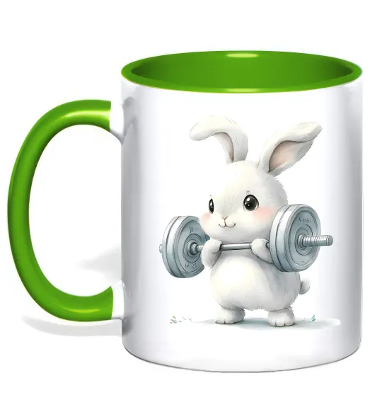 Чашка с цветной ручкой Зайчик з штангою Лаймовый фото