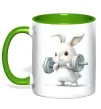 Чашка з кольоровою ручкою Зайчик з штангою Зелений фото